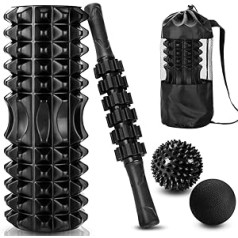 SACONELL 4-in-1 Foam Roller & Massage Stick Set, Deep Tissue Foam Roller Kit with 2 Massage Balls and a Massage Roller Stick for Fitness, Yoga, Relaxation and Pilates