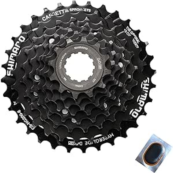 Piedāvājuma komplekts / 1 x Shimano kasete CS-HG200-8 8 ātrumu 12-32 zobi, melni ar 1 šļūtenes ielāpu