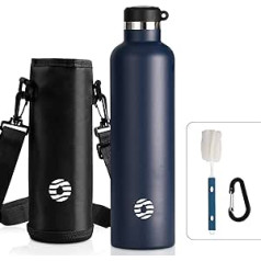 FEIJIAN FJbottle 316 nerūsējošā tērauda vakuumizolēta ūdens pudele 750 ml/1000 ml ar karabīnu, pudelēm, kas nesatur BPA, necaurlaidīgu sporta pudeli sportam, darbam un ceļojumiem