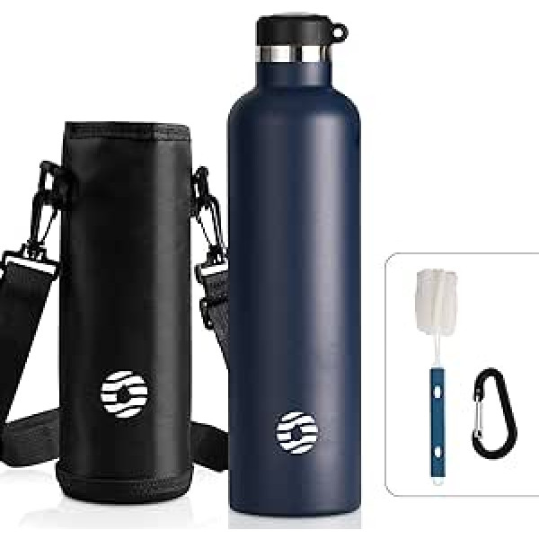 FEIJIAN FJbottle 316 nerūsējošā tērauda vakuumizolēta ūdens pudele 750 ml/1000 ml ar karabīnu, pudelēm, kas nesatur BPA, necaurlaidīgu sporta pudeli sportam, darbam un ceļojumiem