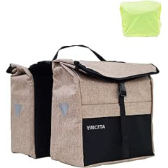 Vincita Top Load Double Pannier ūdensnecaurlaidīgi velosipēda sānu somas ar lietus pārsegu, lielu, pārnēsāšanas rokturi, atstarojošiem punktiem (melns/iedegums)