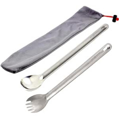 Core Element 100% titāna ar garu rokturi Spork & Spoon Outdoor īpaši viegli pārnēsājami ugunskura galda piederumi kempinga mugursomām (karote + Spork)