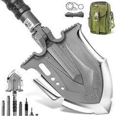 Zune Lotoo Folding Shovel, Multifunctional Survival Folding Shovel Made of Martensitic Steel, 28 in 1 Compact Camping Shovel with 7 Adjustable Angles for Hiking, Camping, Garden, Annihilate F3