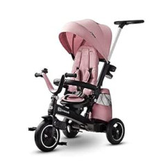 Kinderkraft Easytwist Tricycle Bērnu trīsritenis, Jogger, ar piederumiem, jumta logi, drošības jostas, 360 grādos rotējošs, brīvais ritenis, stumšanas stienis, no 9 mēnešiem līdz 5 gadiem, ērts sēdeklis, rozā.