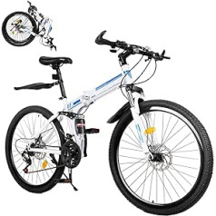BJTDLLX 26 collu saliekams velosipēds pieaugušajiem kalnu velosipēds, uzlabots 21 ātruma saliekamais velosipēds, pieaugušo velosipēds 120 kg bezceļa velosipēds pilsētas velosipēds, dubultdisku bremžu velosipēdi
