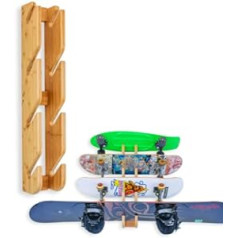 COR Surf Skateboard Wall Mount 4 Board Snowboard Wall Mount for Four Boards, Made from Sustainable Bamboo, 4 Boards, Wall Shelf for Snow and Skate