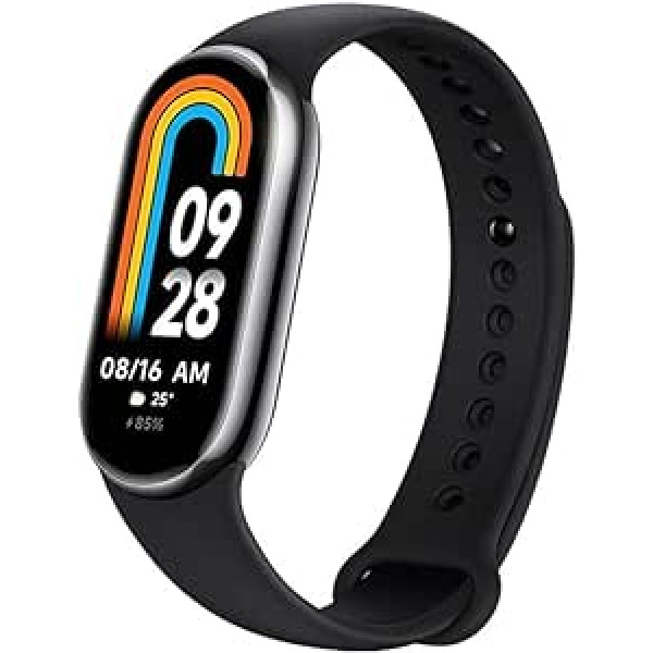 Mi Smart Band 8 — aktivitāšu rokassprādze, AMOLED ekrāns, sirdsdarbības monitors, 190 mAh, 150+ sporta režīmi, līdz 16 dienu autonomija, melns