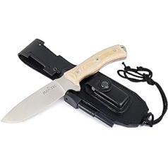 JEO-TEC Nº7 Outdoor Camping Belt Knife Hunting Knife Survival Bushcraft Knife Fixed Blade 12 cm German Steel Böhler N690C Sheath + Fire Steel + Knife Sharpener