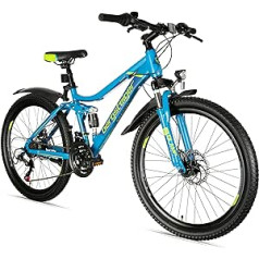 Bergsteiger Broome 24, 26 collu bērnu velosipēds, Shimano 21 ātruma pārnesumi, kalnu velosipēds ar pilnu balstiekārtu, disku bremzēm un Dinamo Light, piemērots 8, 9, 10, 11, 12, 13 gadiem, zēniem un meitenēm