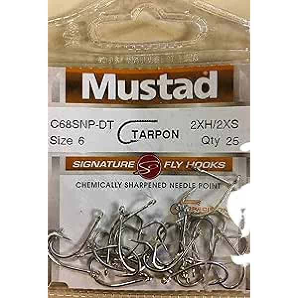 Mustad Tarpon āķi 2 x H 2 x īsi kalti taisni zvejas termināla piederumi (25 iepakojumi), Duratin, 6. izmērs