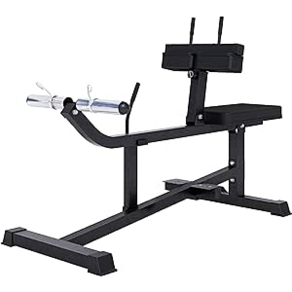 GORILLA SPORTS® teļu mašīna - 126 x 61 x 100 cm, 5 virzienos regulējams augstums, ar turētāju 30 mm un 50 mm svara plāksnēm, 2 atsperu aizdares, polsterētas, melnas - teļu taisnotājs, teļu trenažieris