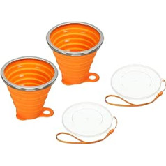 PATIKIL Zusammenfaltbare Wasserflasche 2 Pack 270mL Reisen Klappbecher mit Deckel Silikon Tragbar Trinken Becher für Reisen Camping Orange