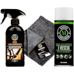 Morris Fenderbaum E-Bike Care Set Premium – 1 x E-Bike and Bicycle Cleaner 500 ml, 1 x E-Rescue Contact Spray un Creeping Oil 400 ml, 1 x Microfibre Cloth Super Fleece 40 x 40 cm