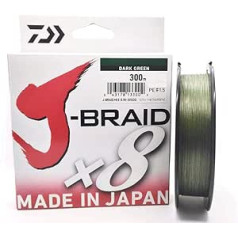 2 gab. Daiwa J-Braid 8 Braid 0,28 mm, 26,5 kg/58 mārciņas, 300 m tumši zaļa (dubultā iepakojumā)