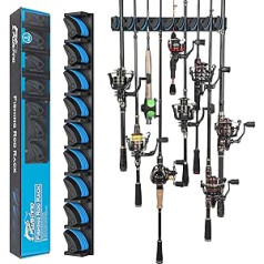 PLUSINNO Vertical Fishing Rod Holder, Wall Mounted Fishing Rod Holder for Garage, Fits Most Rods Diameter 3-19mm