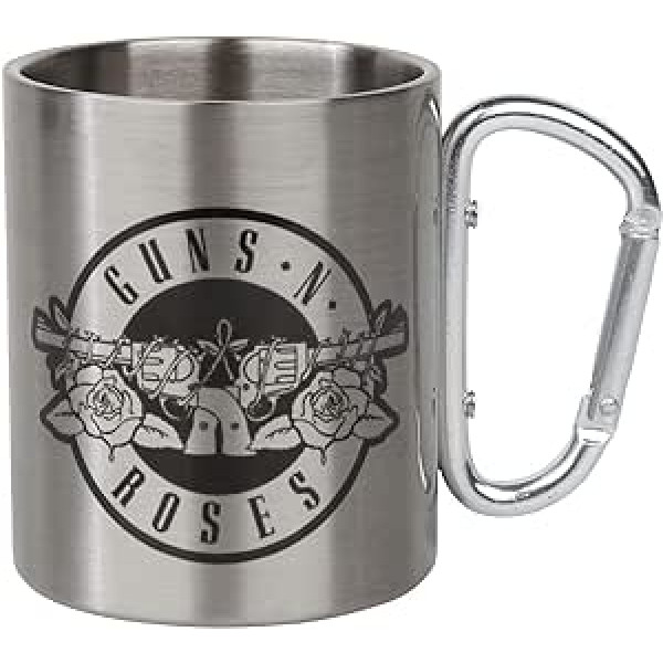 GB eye Guns n Roses Logo Bravado Unisex Carabiner Camping Mug, Silver, 8 oz