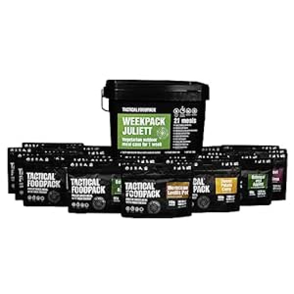 Juliet Tactical Foodpack nedēļas komplekts — pārtika pārgājieniem — kempinga pārtika — 8 gadu glabāšanas laiks – liofilizēta pārtika — āra ēdieni — 21 maltīte