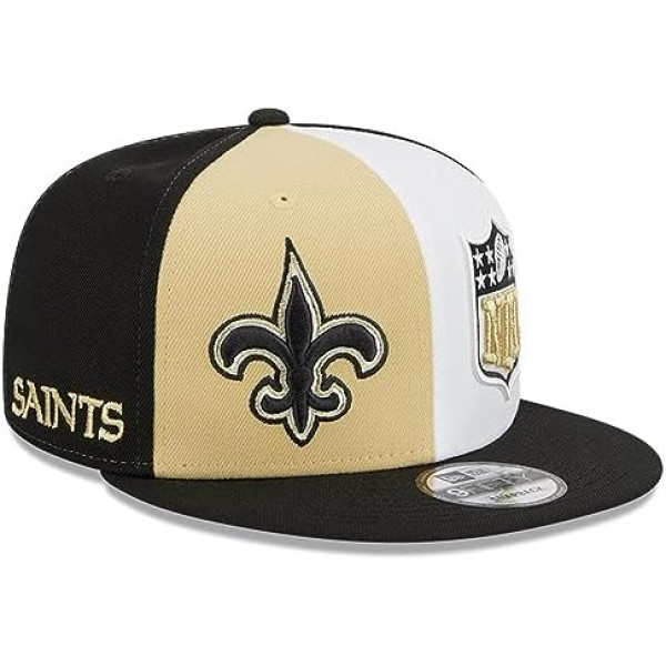 New Era NFL New Orleans Saints Oficiālā 2023. gada sānu līnija 9FIFTY Snapback spēles vāciņš, komanda