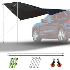 YINKEEHM Waterproof Car Sun Shade Sail Sunshade, 210D Silver Coated Oxford Cloth, Waterproof and UV Resistant, Portable Multifunction Camping House for Outdoor Activities, SUV, Black