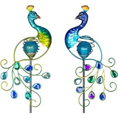 Viveta Garden Solar Lights Decorative, Pack of 2 Metal Peacock Solar Lights Peacock for Outdoor Garden Patio Yard Lawn Decorations