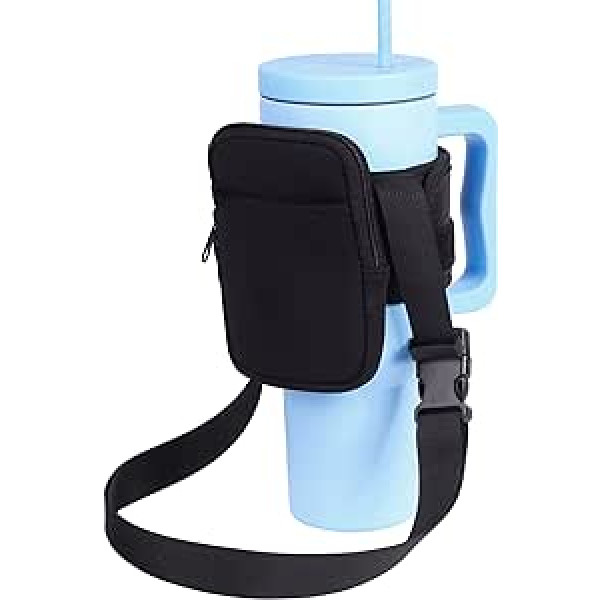 Gym Water Bottle Pouch for Stanley Tumbler with Handle, Universal Water Bottle Sling Sleeve with Strap and Pocket, Compatible with A Variety of Water Bottle for 40-14 oz, Gym Water Bottles