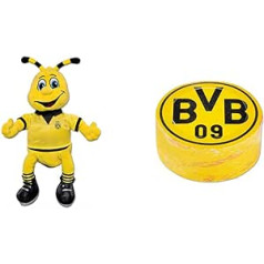 Borussia Dortmund, BVB-Emma plīša rotaļlieta vidēja, 02 dzeltena, 30 cm un BVB burvju dvielis (60 x 30 cm), melns/dzeltens