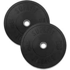 SUPRFIT - Gumijas pārklājuma svara šķīvji 2 x 20 kg - Premium Fitness bufera plāksnes melnā krāsā - Triecienu absorbējošas svaru plāksnes izgatavotas no cietas gumijas granulāta - 40 kg Svara plāksnes Diametrs 50 mm Stienim