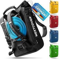 Nextcover® 3-in-1 velosipēda soma bagāžas nodalījumam [Aquashield] – var izmantot kā bagāžas nodalījuma somu, mugursomu un plecu somu [25 litri], iesk. Klēpjdatora soma I ūdensnecaurlaidīga velosipēda soma (melna)