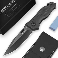 MOTUNE® Two-hand folding knife 3-in-1 KP21 - pocket knife with aluminium handle - two-handed knife with high-quality 440C stainless steel blade - with whetstone and belt bag