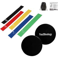 You2bnology Core Sliding Discs, Double Sided Workout Sliders for Carpet & Hardwood Floors, Home Abdominal Pads Exercise Equipment, Fitness Sliders for Men and Women (Black with Resistance Bands)