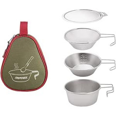 4-teiliges Edelstahlgeschirr 300 Ml/450 Ml Camping Tasse Schüssel Kochgeschirr Set Mit Langem Für Outdoor Rucksackwanderungen Outdoor Kochgeschirr