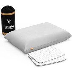 Vaverto Grey Travel and Camping Pillow - Compressible Medium Firm Memory Foam Viscose Bamboo Cover Machine Washable Ideal for Backpacking, Airplane, Car Travel