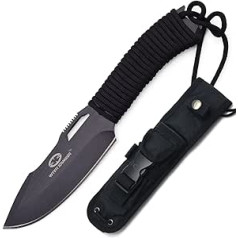 Yaksha Black Camping Knife — WithArmour — Bushkraft Knife Made of 440C Steel with Paracord Handle