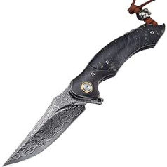 Folding Knife One-Handed Knife Outdoor Knife Wooden Handle Folding Knife Damascus Pattern Outdoor Survival Knife for Camping for Outdoor & Survival