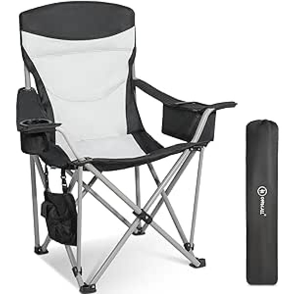 Homecall Folding Camping Moon Chair with Insulated Cup Holder, Magazine Compartment - (Black/Cream-White)