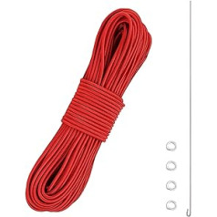 Tent Pole Bumper Rope 1/8 Inch 18.3 m Elastic Bungee Cord Replacement Bumper Rope for Tent Poles, Tent Pole Repair Kit, Durable Elastic Cord with Lead Wire and Washers, Red