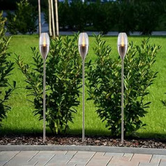 technik@all Lago di Garda 3 LED Solar Garden Torch Set Stainless Steel 210 x 90 mm with Water Drain Winter Proof