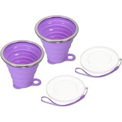 PATIKIL Zusammenfaltbare Wasserflasche 2 Pack 270mL Reisen Klappbecher mit Deckel Silikon Tragbar Trinken Becher für Reisen Camping Lila