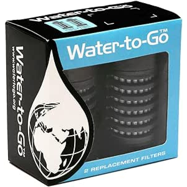 WATER TO GO Rezerves ūdens pudeles filtrs, 3 pakāpes, noņem 99,99% baktēriju un piesārņotāju un uzlabo garšu — pārgājienos, kempingos un ceļojumos.