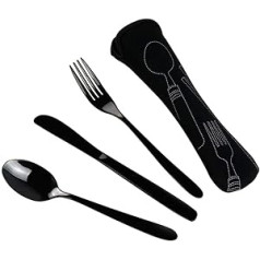 Ucake Black Stainless Steel Cutlery Travel Cutlery Picnic Outdoor Camping Travel Set of 3 for 1 Person