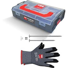 TOX L-BOXX 094901511 Mini Camping Set with 18 x Tent Screws (8 x 160 + 8 x 220 mm) + Matching Washers 1 Pair of Mounting Gloves + 2 x Bit TX40, Securing Tents in Various Surfaces, 39 Pieces