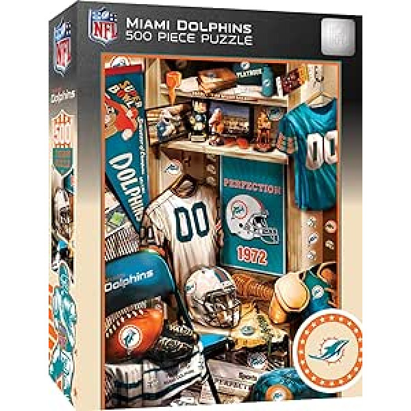 Masterpieces Game Day Puzzle pieaugušajiem, 500 gabali, NFL Maiami delfīni, ģērbtuve, 15 x 21 colla