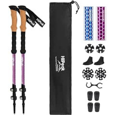 Hiipeak Telescopic Foldable Nordic Walking Poles for Men and Women Trekking Poles Extendible Ultralight Walking Poles Adjustable 90-135 cm with Cork Handle Including Accessories