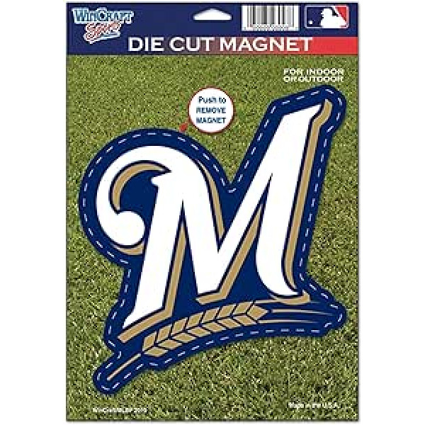 Wincraft MLB Milwaukee Brewers 82797010 Die Cut logotipa magnēts, mazs, melns