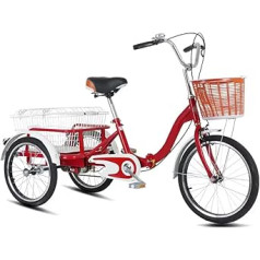 20 Inch Cargo Tricycle for Adults and Elderly, Folding Cruiser Bicycle Tricycle with Shopping Basket, 3 Wheel Tricycle with Double Chain Drive, Mobility Scooter for Hanging and Travel