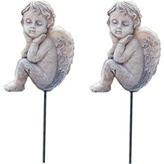 MUAMAX dekoratyviniai angelų sodo kuolai, 2 pakuotės miniatiūrinių angelų fėjų sodo maža memorialinė statula (pilka)