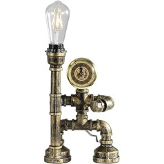 Kaj Hejmo Water Pipe Robot Style galda lampa — vintage industriālā galda lampa Steampunk lampa Iron Retro naktslampa vintage mēbeļu rotājumiem (bronzas stils E)