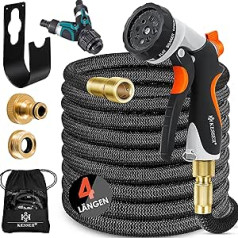 Kesser® Premium Flexible Garden Hose, Expandable + Wall Bracket, Flexible Water Hose with 3-Ply Latex Core, All Connections Made from High-Quality Brass