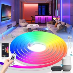 BAGZY RGB neona LED sloksne 10 m, neona LED sloksne Alexa Wifi savietojams 230 V āra IP65 ūdensizturīgs, darbojas ar Google palīgu, ar tālvadības pulti un barošanas avotu nav iekļauts