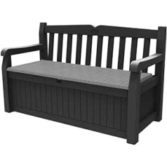 Keter Sitzbank Eden für Balkon und Garten, Gartenbank mit integrierter Kissenbox su 265 l Stauraum, 140x60x84cm, wetterfest, pflegeleicht, grau, Outdoor, Holzoptik